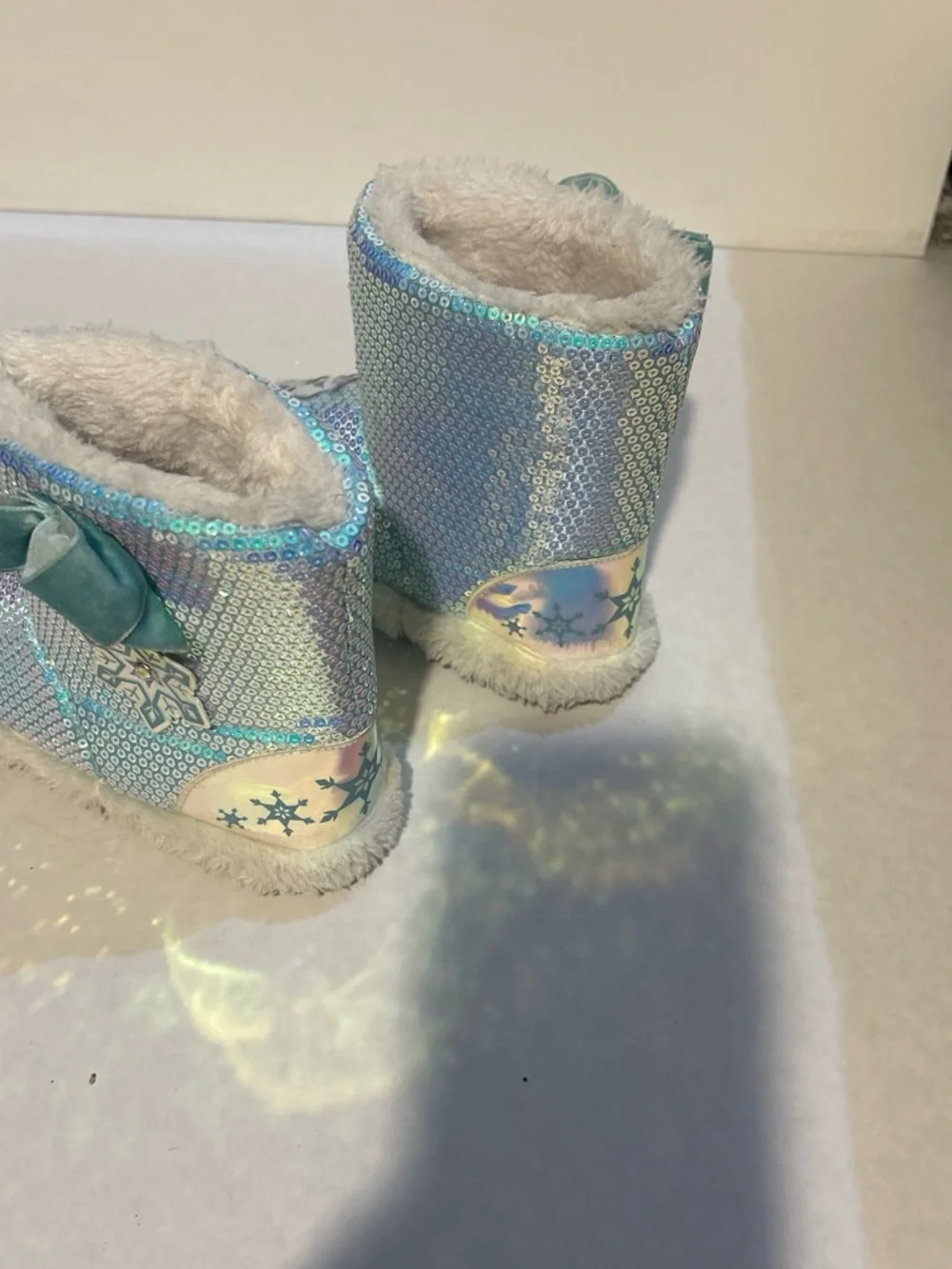 Girls Sparkle Sequin Winter Slippers with Character Accents - Light Blue